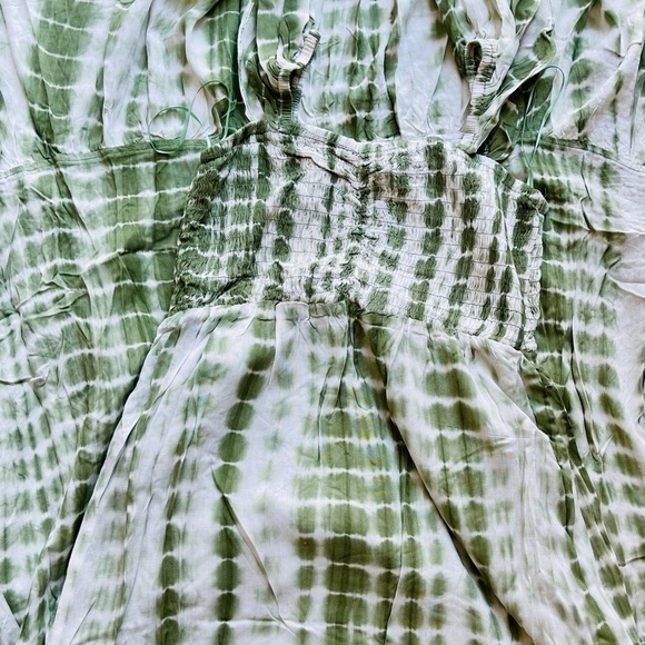 Tie Dyed Olive n White Boho High Low Dress - Picture 6 of 6